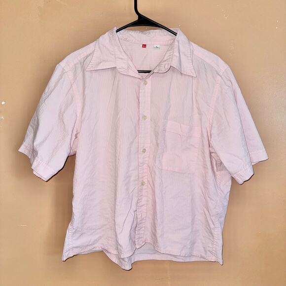 Uniqlo Men's Box Crop Short Sleeve Polo Tee T-Shirt in Pink - Size Large - Picture 4 of 9